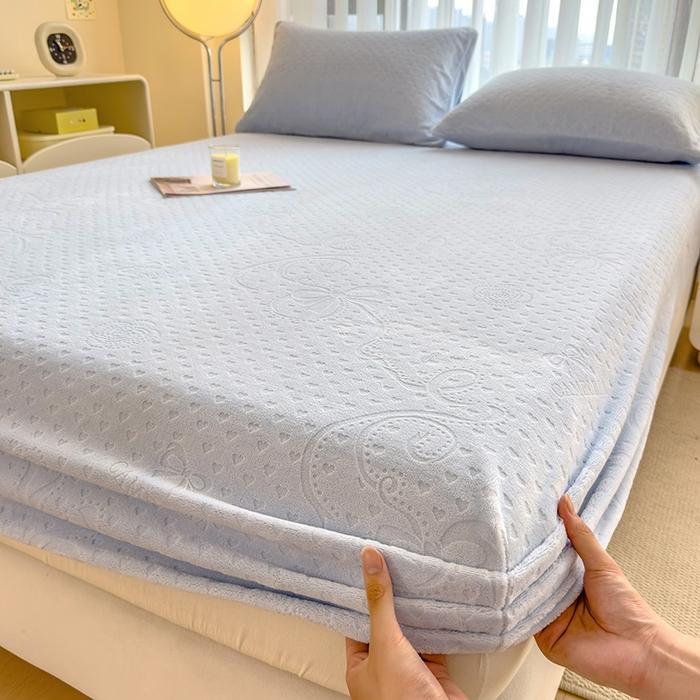 Winter thickened small fresh carved milk fleece fitted sheet flange coral fleece mattress protective cover