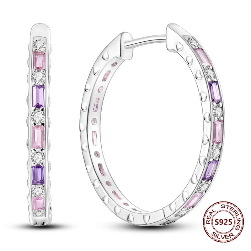 Purple Zircon Hoop Earrings 925 Silver U-shaped Liquid Metal Love Heart Fashion Earrings For Women Jewelry