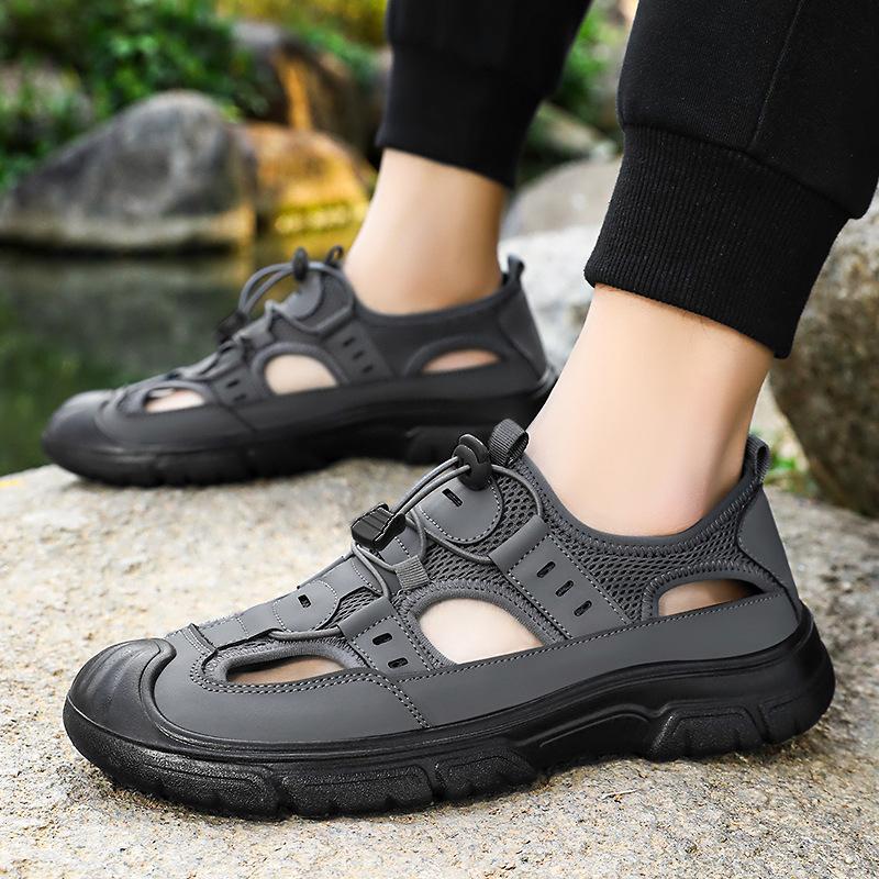 Jinshiyuanshu Shoes men's sandals processing custom one-pedal casual shoes hollow breathable hole shoes versatile men's shoes