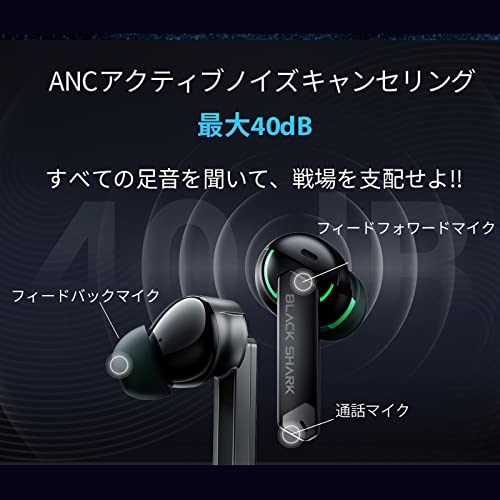 Black Shark JoyBuds Pro [Official Japanese Product] Low Latency ANC Wireless Noise Cancelling Wireless Gaming Earphones Bluetooth 5.2 (White)