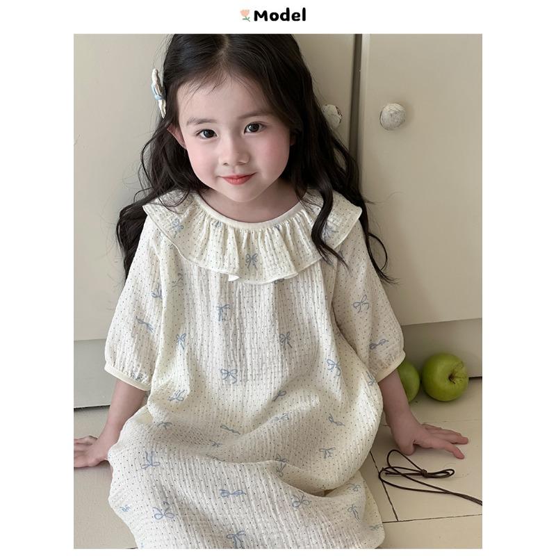 Girls Princess Style Thin 100 Percent Cotton Nightdress Kids Summer Sleepwear Home Clothing