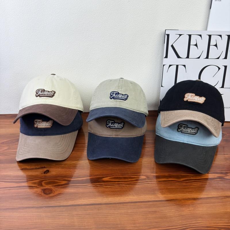 Washed Cotton Soft Top Embroidered Letter Baseball Hat Men's and Women's Fashion Versatile Big Head Curved Brim Showing Face Small Peaked Cap