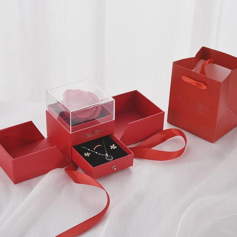 520 Valentine's Acrylic Rose Jewelry Gift Box: Eternal Flower, Lipstick, Perfume Packaging