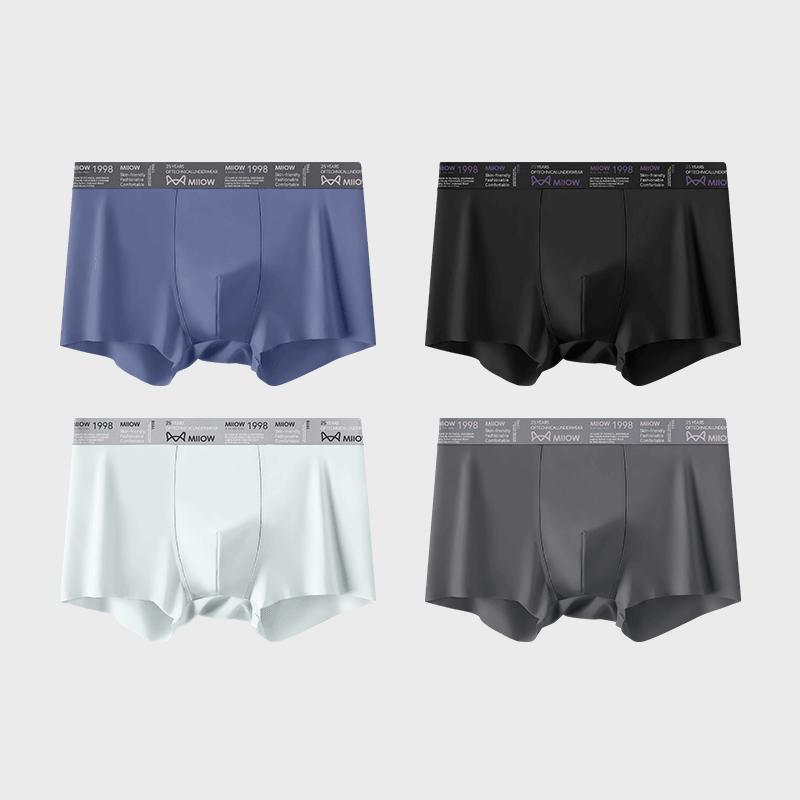 MiiOW 4 Stück Eis Seide Übergröße Flache Ecken Hose, Bequem und Kühl, Atmungsaktiv, Einfarbig Nahtlose Unterwäsche für Männer, Sommer Neu L-5XL