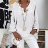 Women Shirt V-Neck Long Sleeve Mid-length Casual Tops Solid Color Loose Fit Cotton Linen Tee Shirt Daily Wear