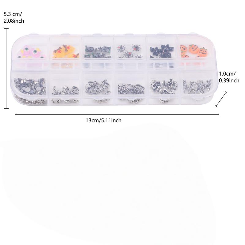 12 Grid Halloween Series Nail Art Jewelry Cartoon Ghost Pumpkin Spider Bat Nail Charms Diy Nail Art Decoration Accessories