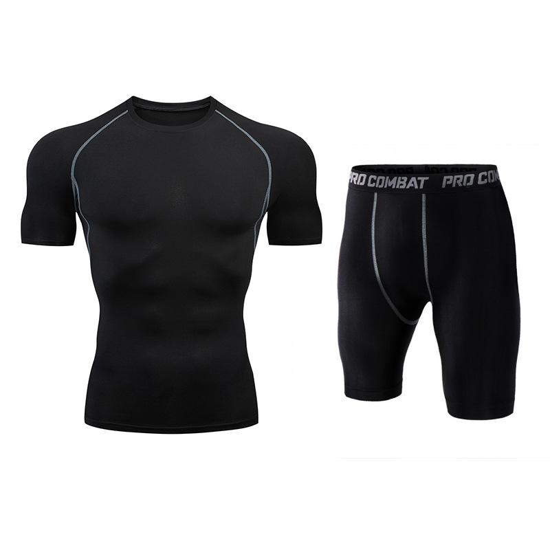 Men's Quick-Dry Athletic Two-Piece Set: Breathable, High-Elastic Short-Sleeve Top & Shorts