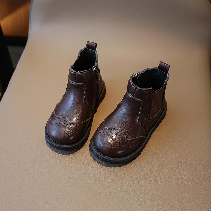 Versatile Baby Girl Boot Must-have Outdoor Lounging for Spring Autumn Clssic Princess Chelsea Short Boots New Girls Shoes G11282 21 коричневый