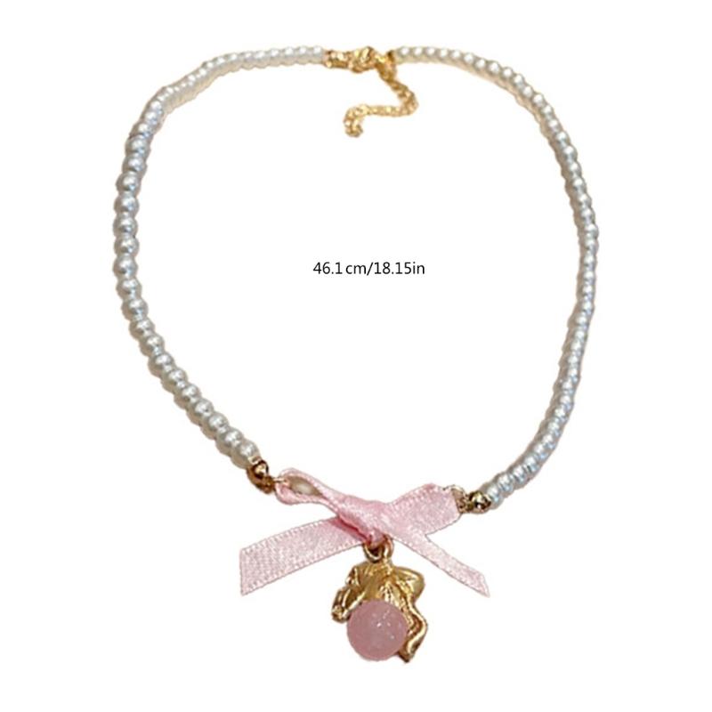 Bohemian Bowknot Pendant Necklace Elegant Choker Pearls Beaded Charm Necklace Neck Chain Fashion Summer Jewelry Gift