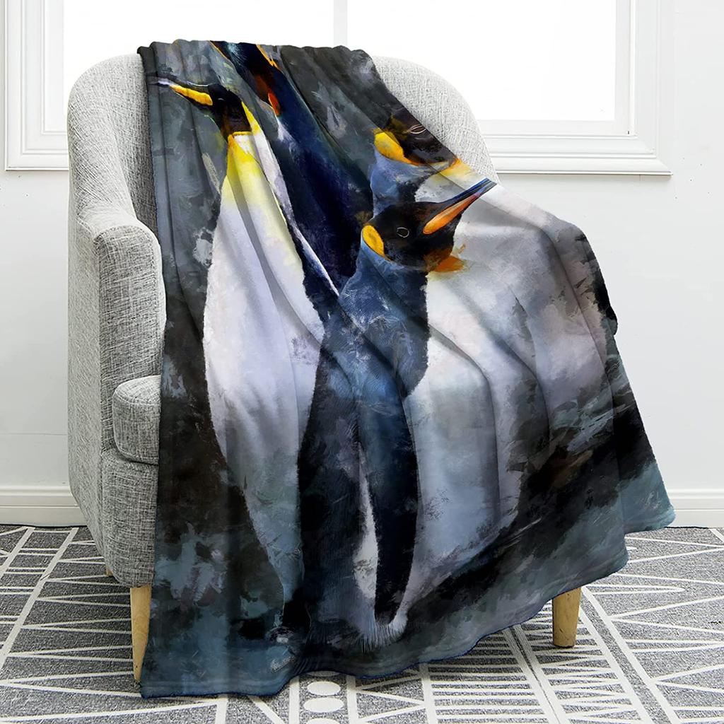 Owl Blanket Penguin Blanket Antarctic Animals Ocean Print Gifts for Women Kids Boys Home Bedroom Living Room Decor