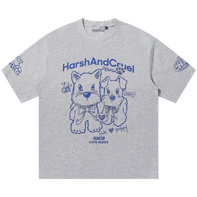 HACR | Harshandcruel Hand-Painted Puppy Children's Fun Couple Loose Chinese Fad Short-Sleeved T-shirt for Men and Women