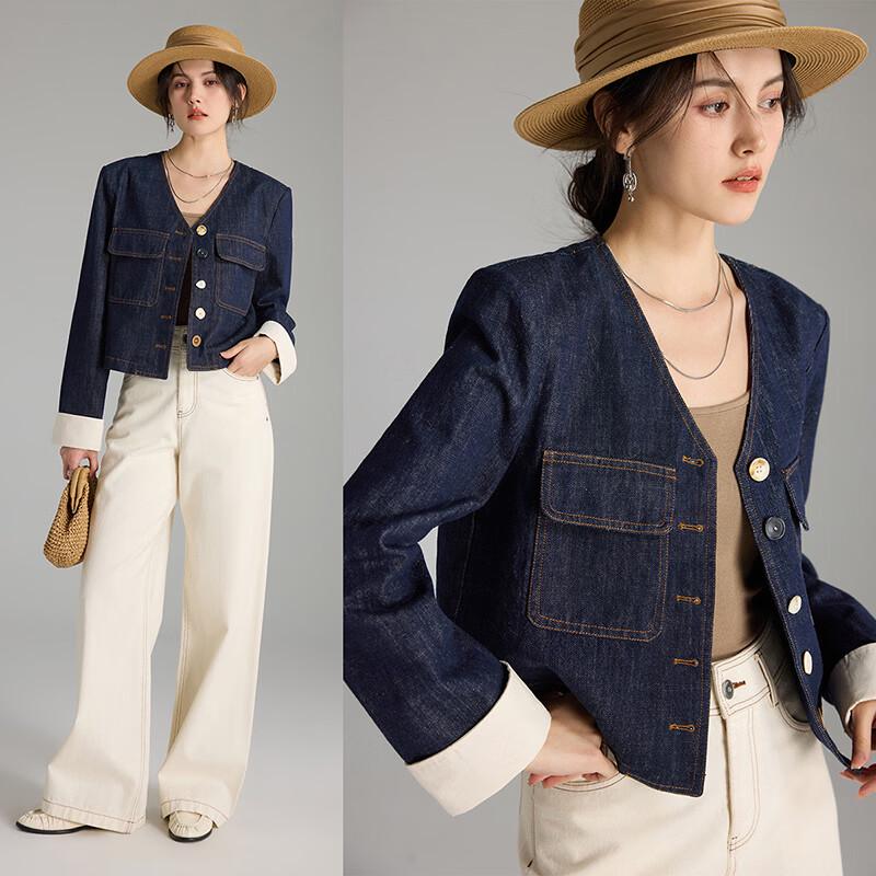 Retro High Cotton Denim V-Neck Jacket M
