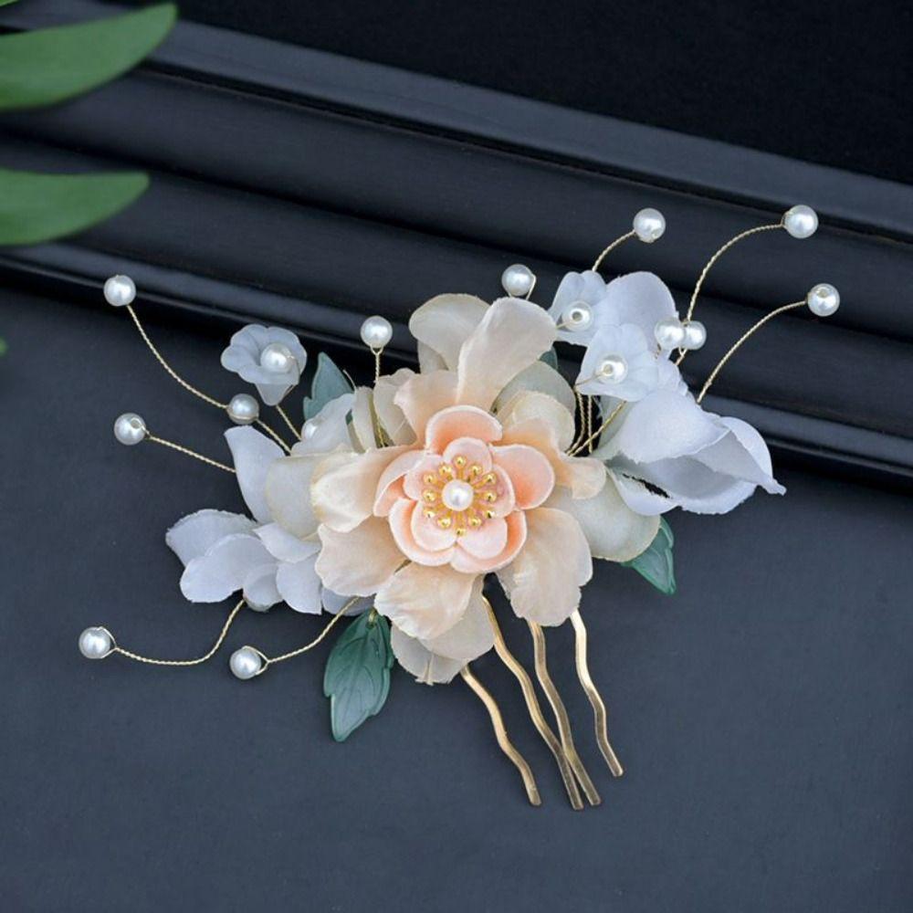 Pearl Ancient Hair Stick Tassel Hanfu Headwear Elegant Flower Hair Comb  Women