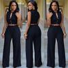 Women's Single-Breasted High Waist Belted Wide Leg Jumpsuit