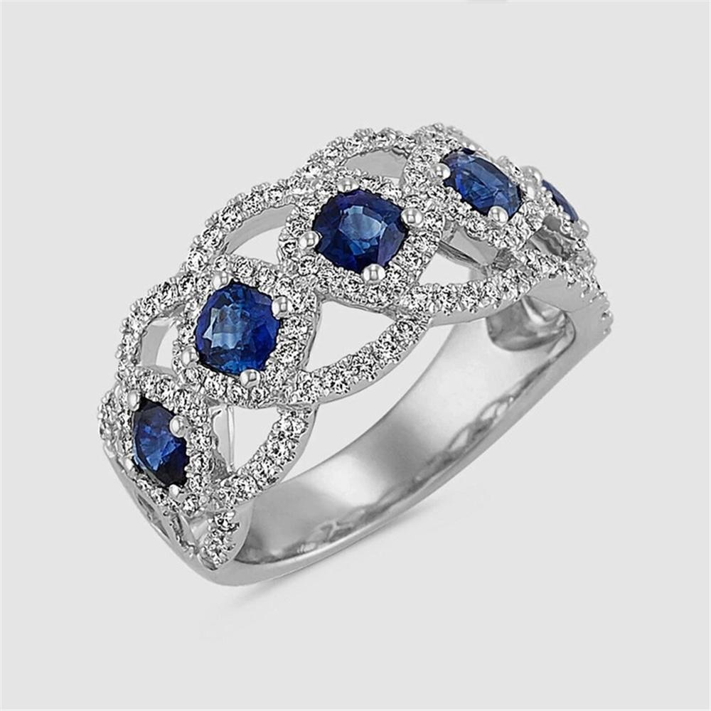 

Cute Female White Blue Zircon Stone Ring Vintage Silver Color Wedding Jewelry For Women 6 синий