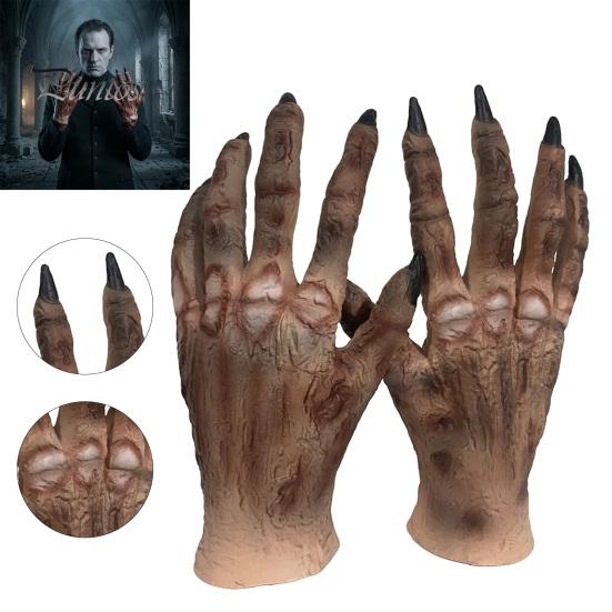 Detailed Zombie Hands 1 Pair Halloween Costume Gloves for Adults Kids, Horror Accessories Gloves, Latex Scary Ghost Hand Cosplay Accessory Masquerade