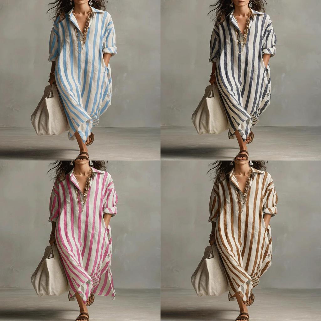 Striped Shirt Dress With Pockets For Casual Summer Wear In Relaxed Fit
