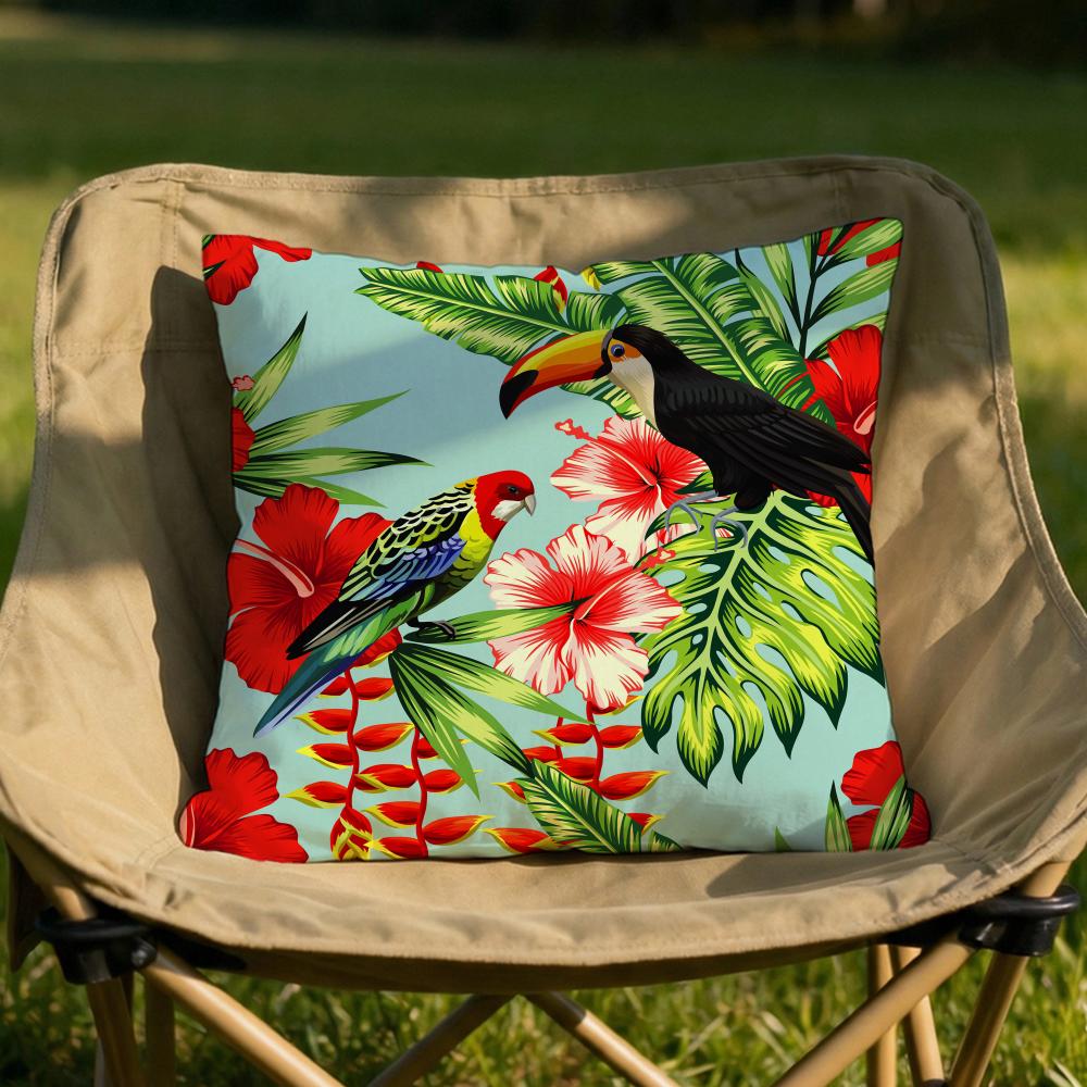 Tropical Parrots Palm Leaves Cushion Cover Soft Reversible Durable Pillow Cover MultiScene Use for Home Car Daily Comfort