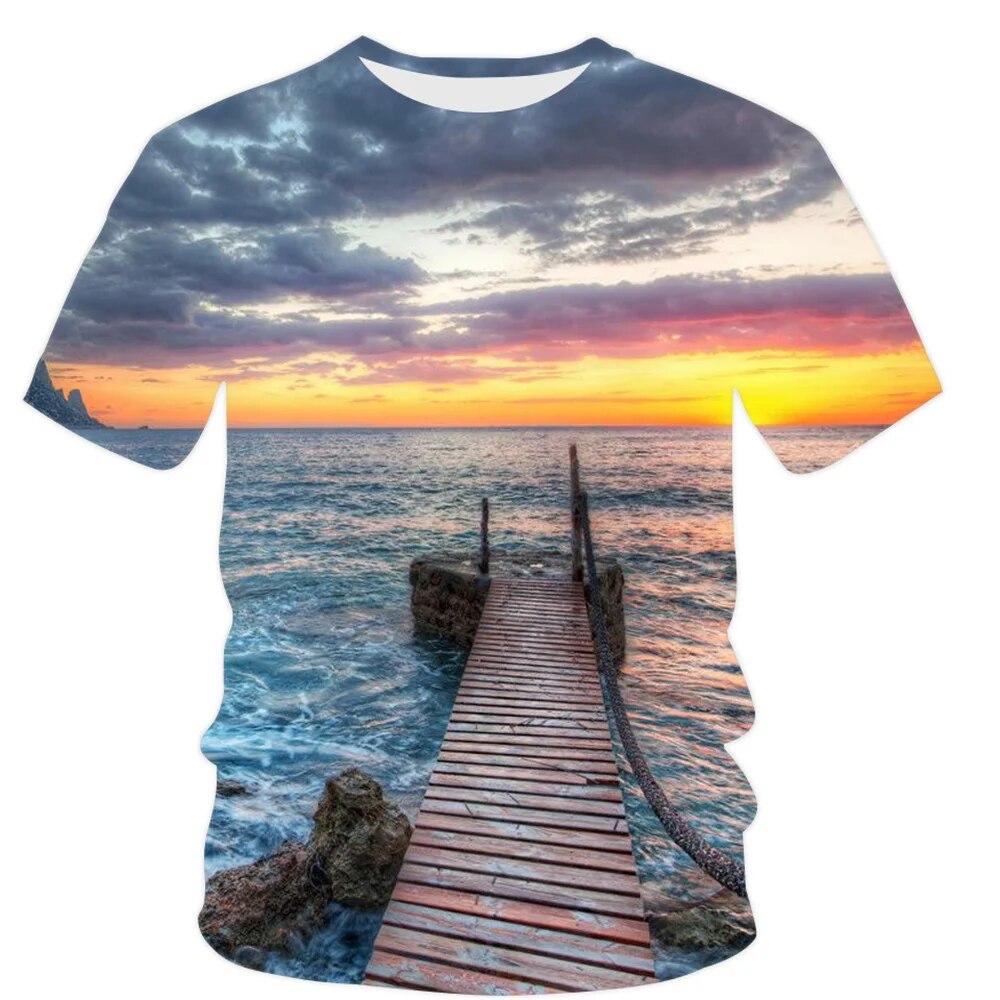 Summer Landscape Pattern T-shirt Men's Fashion Natural Scenery Top Handsome Casual Fashion 3D Printed Clothing