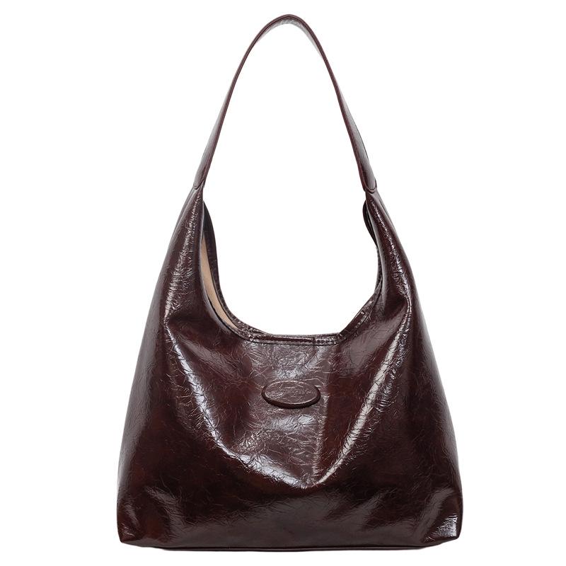 

2025 Женская универсальная ретро-сумка-тоут - Большая вместимость, Однотонная, На плечо кофейный