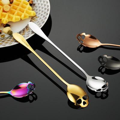 Creative Stainless Steel Skull Spoon with Long Handle for Ice, Coffee, Dessert, and Bar Stirring.