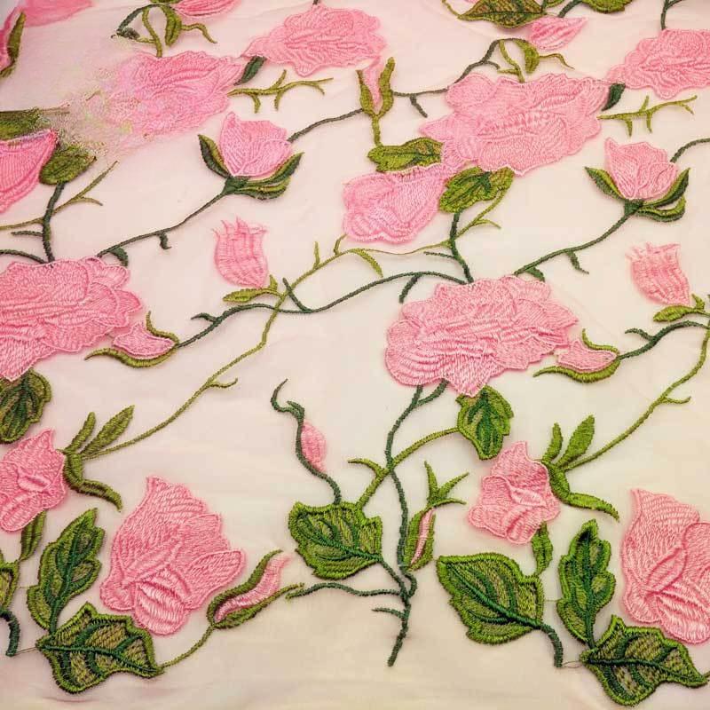 Polyester Light Silk Three-Color Embroidery Fabric, Water-Soluble Lace Full-Width Accessories, Colorful Heavy Industry Dyed Embroidery Cloth