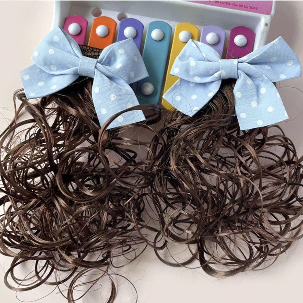 2PCS New Baby Wig Hairpin Cute Children Sweet Girls Bowknot Hairclip Princess Curly JK Bow Hair Accessories