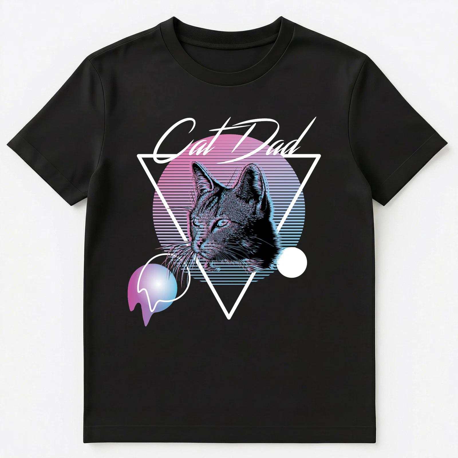 Cat Dad Retro Vaporwave Aesthetic Art Style Unisex T-Shirt 4XL