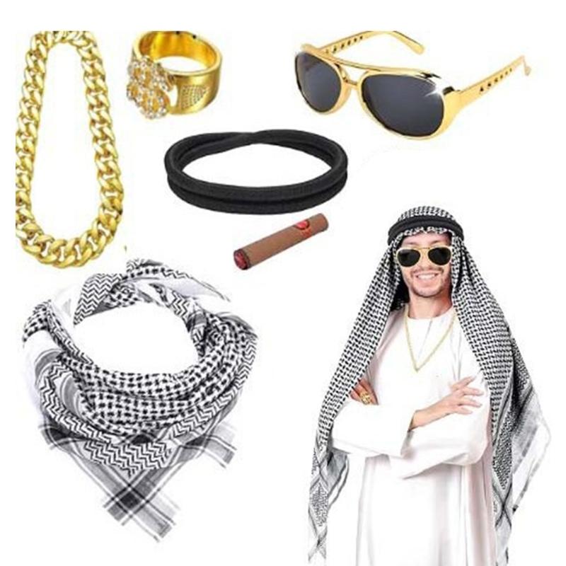 Arabische Kostuums Accessoires Midden-Oosten Woestijn Shemagh Touw Nekketting Dollar Ringen Zonnebril voor Halloween Cosplay