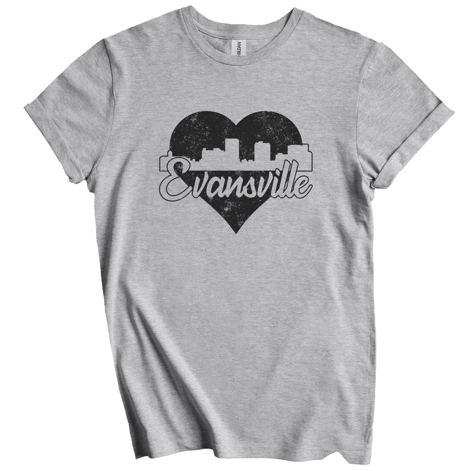 Retro Evansville Indiana Skyline Heart Distressed T-Shirt L