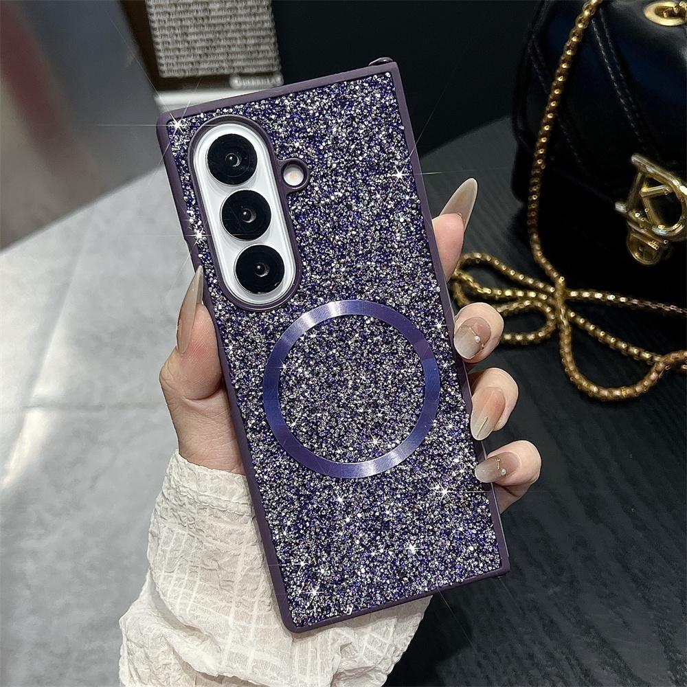 Luxury Bling Glitter Magnetic Phone Case For Samsung Z Fold 7 6 5 4 3 5G For Magsafe Wireless Charging Protective Back Cover