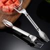 Coupe-pastèque en acier inoxydable Coupeur à double tête Fourchette de service Lave-vaisselle Outil pour cuber les fruits pour pique-niques BBQ