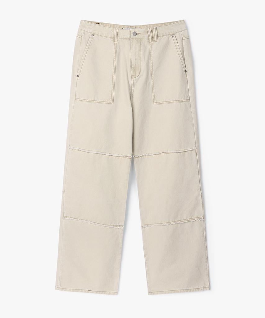 WEST GRAND BOULEVARD Cut-Off Vintage Loose Straight Fatigue Pants Washed Beige