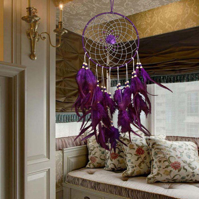 Handmade Love Heart Feather Pendents Wall Hanging Dream Net Catcher Dreamy Room Decoration India n Culture Fairy Ornament Red