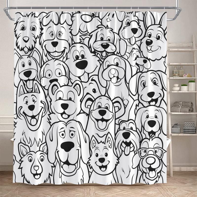 Funny Bathing Dogs Shower Curtain Cute Cartoon Animals Pet Painting Art Kids Bath Curtains Fabric Home Bathroom Decor With Hooks