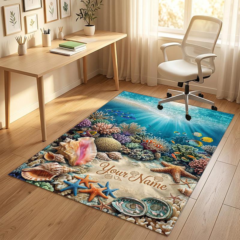 Underwater Coral Paradise Theme Soft Crystal Velvet Rug Custom Name & Text Print Non Slip Floor Rug for Bedroom Living Room