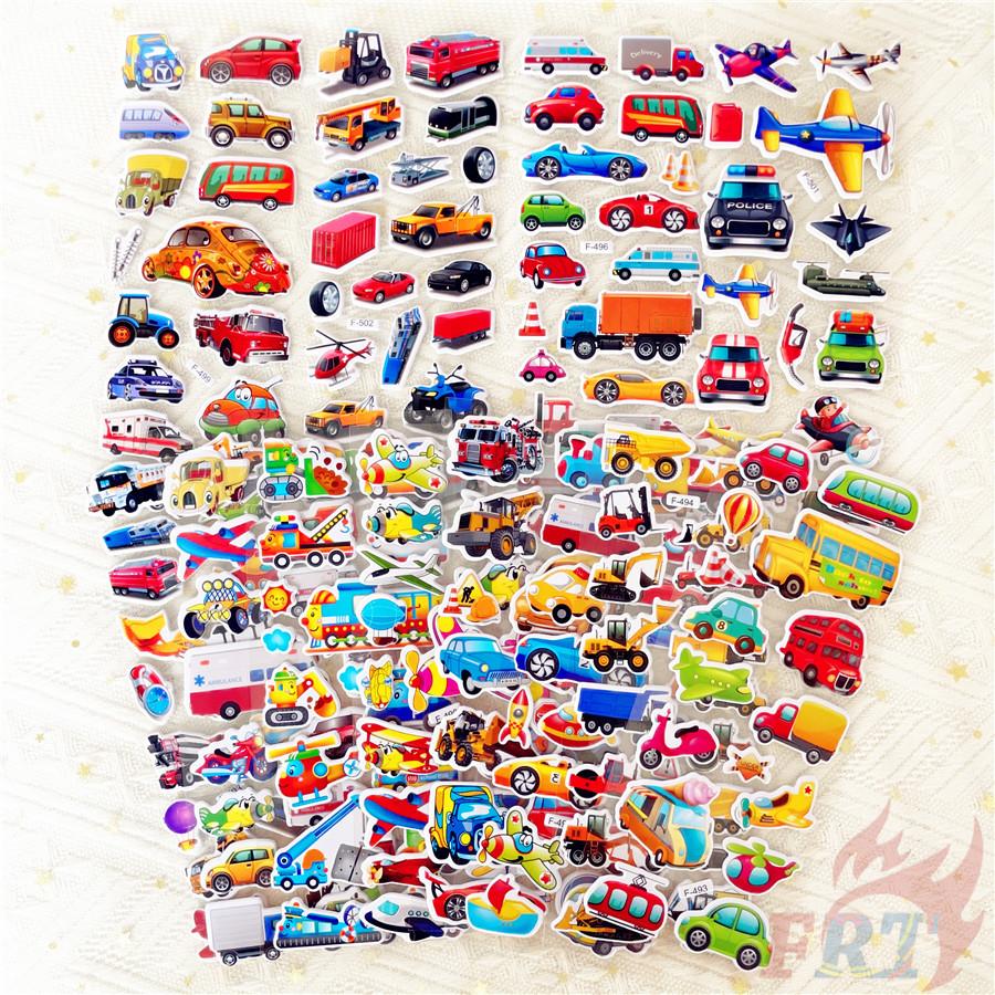 12Sheets/set Cartoon Vehicles Rewards Sticker Puffy Bubble Toys Stickers