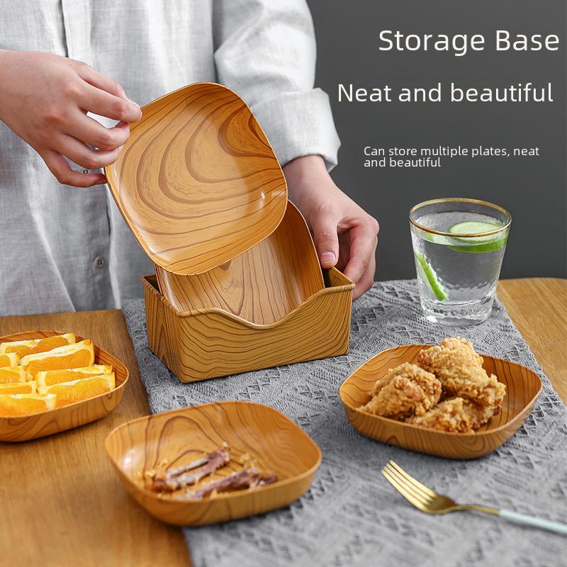 Chinese Melamine Wood Grain Square Snack Tray