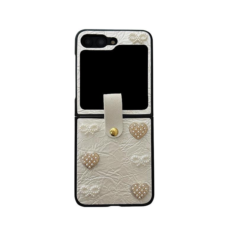 Bow Shaped Heart-shaped Leather Phone Case for Samsung Zflip6 Flip Folding Screen, Fold Bracelet Pocket