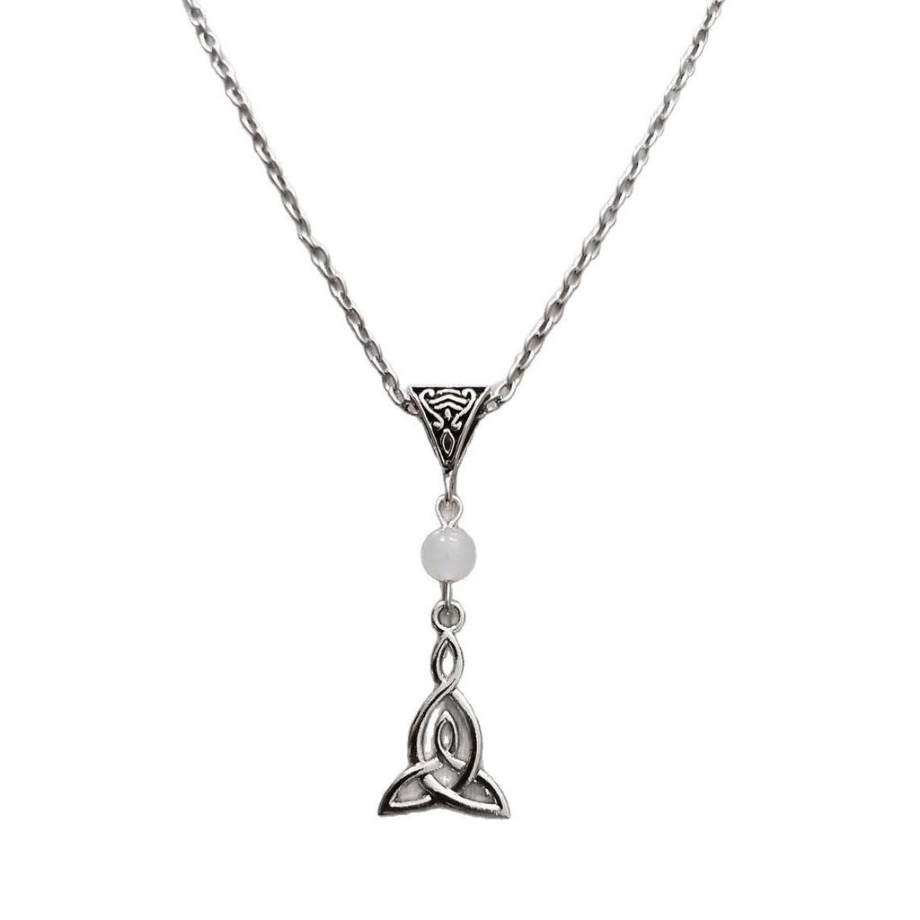 Victorian Gothic Celtic Knot Necklace with White Jade Beads Pagan Elf Jewelry