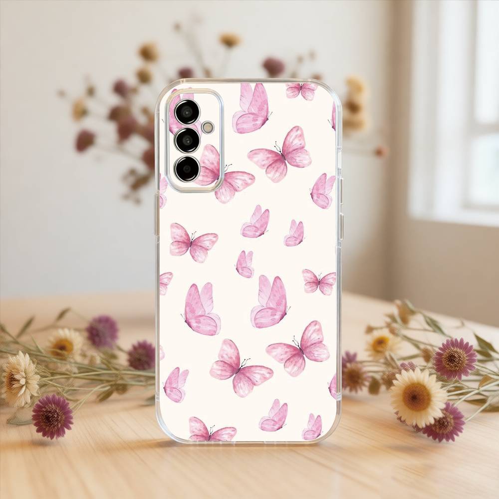 Pink Butterfly Pattern Phone Case For SamsungA10,12,20,21S,30,31,40,50,51,52,70,71 Transparent Cover