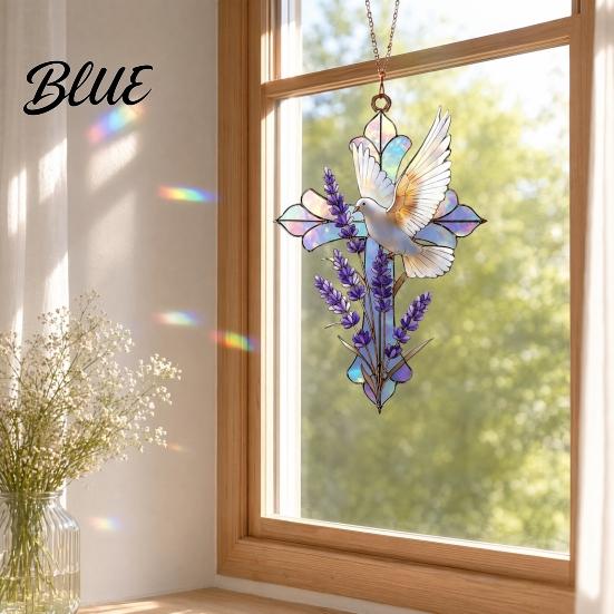 Indoor Outdoor Hanging Decor Acrylic Peace Pigeon Lavender Ornament Sun Catcher for Window Porch Garden Stained Glass Decoration with Sunlight