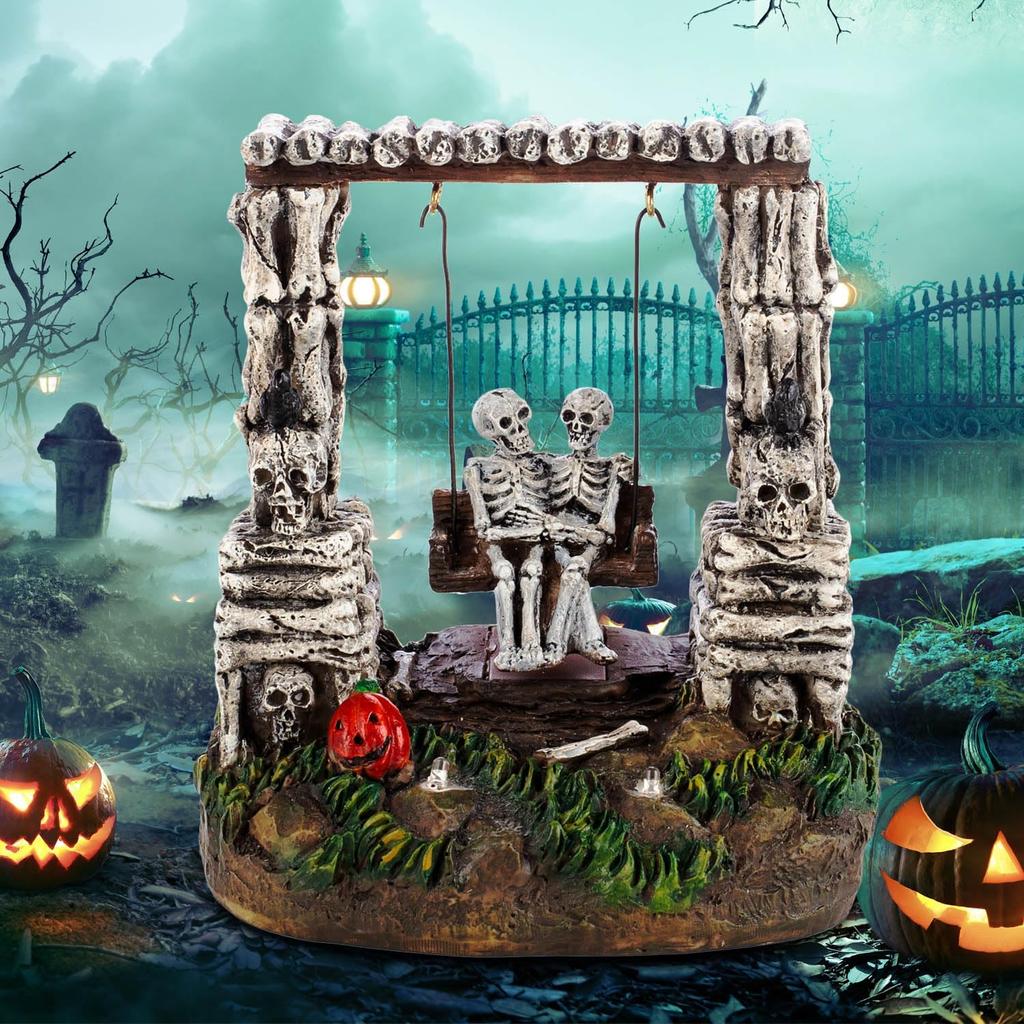 LED-beleuchtetes schwingendes Skelett Halloween-Dekoration - Dorfzubehör, das sich vor und zurück bewegt - Feiertagsausstellungsornament Geschenk