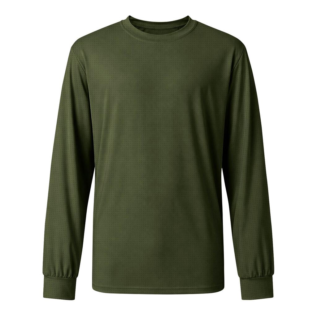 Maglia da uomo a maniche lunghe, girocollo, traspirante, fresca, atletica, per allenamento e uso casual