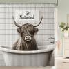 Highland Cow Farmhouse Shower Curtain Funny Farm Animal Flower Wooden Plank Bathroom Decor Vintage Polyester Fabric Bath Curtain