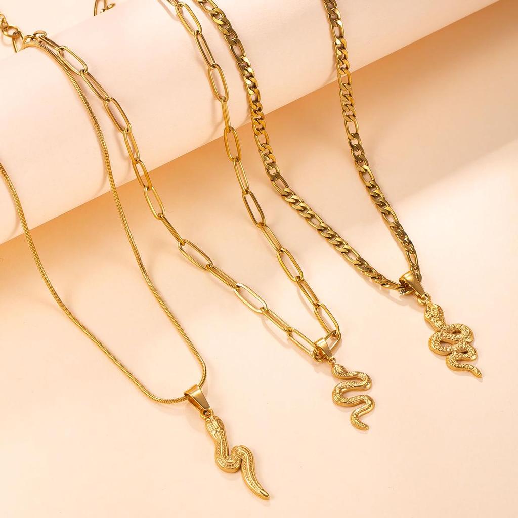 European & American Fashion Stainless Steel Snake Pendant Necklace Set