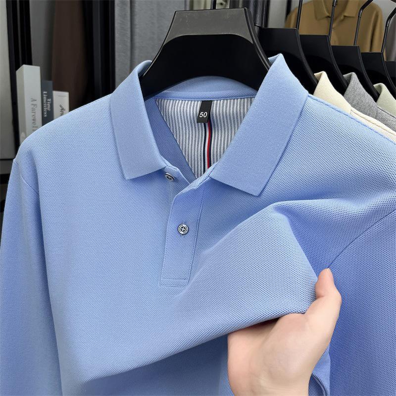Pánské bavlněné polo tričko jednobarevné - Ležérní top s dlouhým rukávem