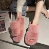 Mode Koreanische Doppelband Pelzpantoletten Damen warm flauschige Plateauschuhe dicksohlige Winterfleece Hausschuhe Damen Shearling Pantufa