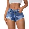 Damen High Waist Jeansshorts Klassische Passform Ausgefranster Saum Blumenprint Lässige Sommer-Unterteile für Outdoor-Aktivitäten