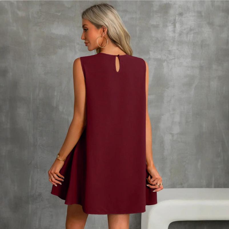2025 Independent Station European and American Early Spring New Women's Clothing Solid Color Round Neck Sleeveless Vest Dress